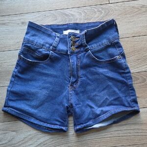Red Bottoms Denim Jean Shorts with Button Detail